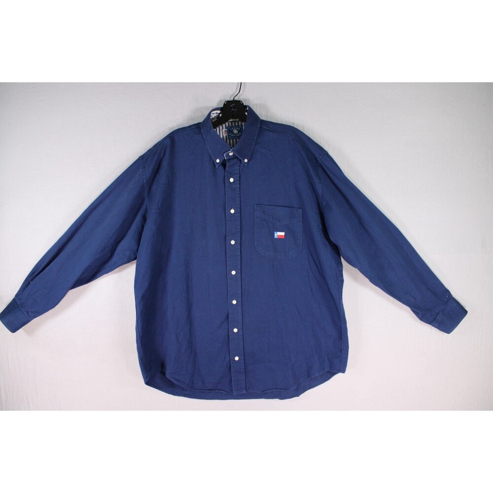 Texas Cotton Mens Blue Button Front Shirt Embroidered Texas Flag Pocket USA XL